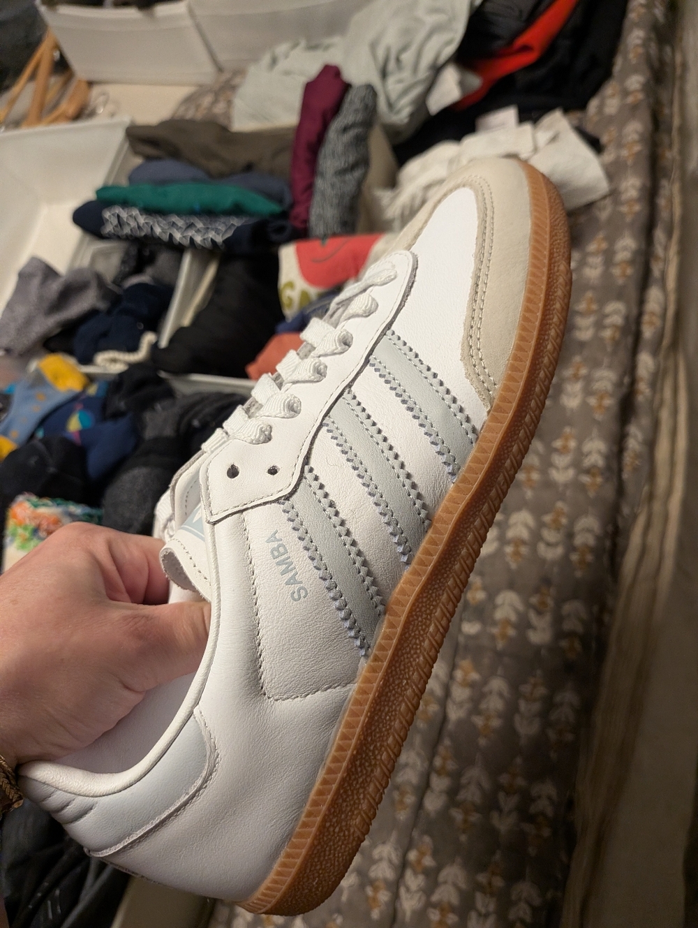 NWT Adidas Samba Sneakers, White/Pale Blue, 7